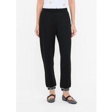 Liu Jo Kadın Regular Fit Beli ve Paçası Lastikli Dokuma Kumaş Siyah Pantolon TF5284J4747-R9342