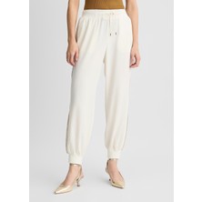 Liu Jo Kadın Regular Fit Beli ve Paçası Lastikli Yanları Pul Çizgi Detaylı Beyaz Eşofman Altı TA5264TS423-M9185