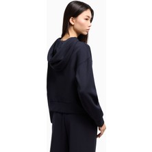 Armani Exchange Kadın Normal Kalıp Kapüşonlu Yaka Beli Lastikli Uzun Kollu Lacivert Sweatshirt XW000505 AF12819-UB100
