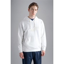 Paul & Shark Erkek Regular Fit Kapüşonlu Uzun Kollu Pamuklu Baskılı Beyaz Sweatshirt 14311829-010