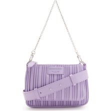 Emporio Armani Kadın Logolu Fermuarlı Deri Günlük Kullanım Mor Omuz Çantası Y3H317 YWQ4E-80264