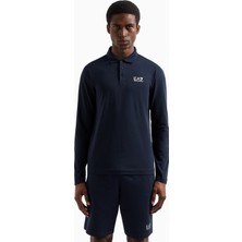 EA7 Erkek Pamuklu Uzun Kol Dokuma Günlük Kullanım Mavi Polo Yaka T-Shirt 8NPF15 PJVQZ-1562