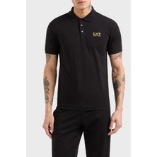 EA7 Erkek Regular Fit Logo Baskılı Kısa Kollu Pamuklu Siyah Polo Yaka T-Shirt 8NPF14 PJVQZ-0208