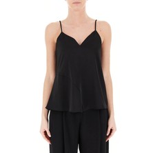 Armani Exchange Kadın Mat Saten Kumaş Genişleyen Alt Kısım Ince Omuz Askılı Siyah T-Shirt XW000154 AF10840-UC001
