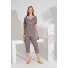 Evia Angelique Bambu Kumaş Kısa Kol Kadın Kapri Takım 22312-313