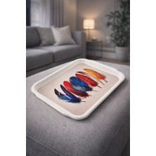 Blackstar Renkli Kuş Tüyü Desenli Orta Boy Servis Tepsisi