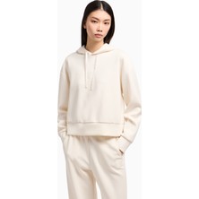 Armani Exchange Kadın Normal Kalıp Kapüşonlu Yaka Beli Lastikli Uzun Kollu Ekru Sweatshirt XW000505 AF12819-U1003