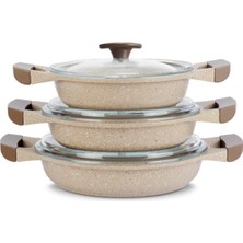 PremiumPort 6 Parça Granit Döküm Sahan ve Tava Seti, Vizon Renk