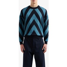 Emporio Armani Erkek Oversize Kol Ucu Lastikli Lacivert Kazak 6D1MXQ 1MKFZ-F915