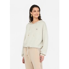 Liu Jo Kadın Düşük Omuzlu Normal Kalıp Beli Ip Bağlamalı Kapüşonlu Uzun Kollu Ekru Sweatshirt TF5285J4747-A8586