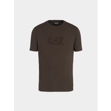 Erkek Normal Kesim Göğüste Ea7 Logolu Yuvarlak Yaka Kısa Kollu Kahverengi T-Shirt 7M000092 AF13870-U6139