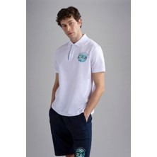 Paul & Shark Erkek Pamuklu Polo Yakalı Düğme Kapamalı Kısa Kollu Beyaz Polo Yaka T-Shirt 24411352-010