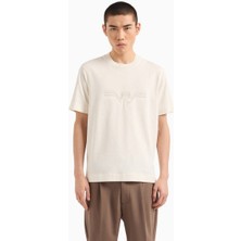Emporio Armani Erkek Marka Logolu Organik Pamuklu Kısa Kollu Ekru T-Shirt 3D1T89 1JWZZ-0128