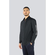 Paul & Shark Erkek Regular Fit Kolunda Logo Baskı Desenli Uzun Kollu Siyah Gömlek 25413505-011