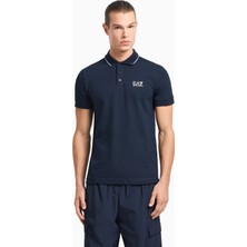 EA7 Erkek Dokuma Kumaş Kısa Kol Düz Model Mavi Polo Yaka T-Shirt 8NPF16 PJVUZ-1562