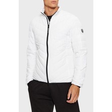 EA7 Erkek Dik Yaka Yalıtımlı Marka Logolu Fermuarlı Beyaz Mont 8NPB13 PNE1Z-1100