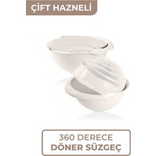 PremiumPort Çift Hazneli 360° Dönebilir Çok Amaçlı Makarna ve Sebze Süzgeci