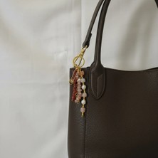 Jasper ve Güneş Taşlı Incili Çanta Charmı Aksesuarı Doğal Taşlı El Yapımı