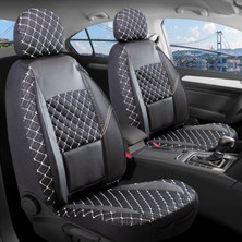 Ford Escort Deri Detaylı Oto Koltuk Kılıfı Ön Arka Set Siyah Beyaz Alpine Model Şhn