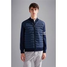 Paul & Shark Erkek Dik Yaka Kapitoneli Yünlü Tam Fermuarlı Mavi Kazak 14311231-050