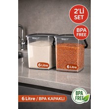 Open Home Concept 2'li - 6 Litre Antrasit Mega Boy Bakliyat Kabı - Deterjanlık Saklama Kutusu Kabı Un Saklama Kabı