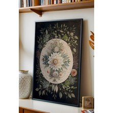 E2 Nova Beyaz Dahlia ve Okaliptüs Çerçeveli Tablo - Lüks Modern Botanik Duvar Dekoru Antrasit Sanat Eseri