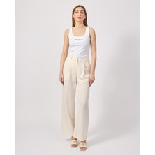 Armani Exchange Kadın Rahat Kesim Geniş Paçalı Pamuklu Pileli Ekru Pantolon XW000437 AF12749-U1003