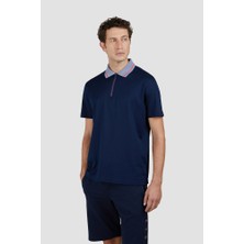 Paul & Shark Erkek Normal Kesim Yakası Şerit Çizgi Detaylı Yarım Fermuarlı Kısa Kollu Lacivert Polo Yaka T-Shirt 25411285A-013