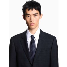 Emporio Armani Erkek Jakarlı Logolu Saf Ipek Kumaş Lacivert Kravat 340075 2R605-47635