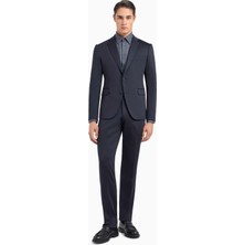 Emporio Armani Erkek Yün Karışımlı Jarse Kumaş Slim Fit Tek Düğmeli Düz Paça Lacivert Takım Elbise EM000479 TE11061-UB109