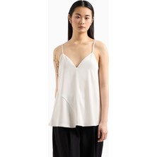 Armani Exchange Kadın Mat Saten Kumaş Genişleyen Alt Kısım Ince Omuz Askılı Ekru T-Shirt XW000154 AF10840-U1003