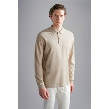 Paul & Shark Erkek Pamuklu Uzun Kollu  Günlük Bej Polo Yaka T-Shirt 14311717-128