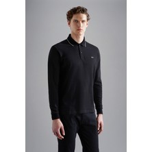 Paul & Shark Erkek Pamuklu Uzun Kollu  Günlük Siyah Polo Yaka T-Shirt 14311717-011