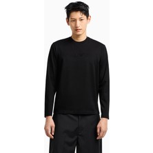 Emporio Armani Erkek Saf Pamuk Içerikli Logo Kabartmalı Yuvarlak Yaka Uzun Kollu Normal Kalıp Siyah T-Shirt 8N1TD7 1JGYZ-0021