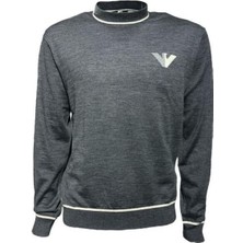 Emporio Armani Erkek Pamuklu Dokuma Kumaş Marka Logolu Gri Kazak 6D1MXH 1MJLZ-F629