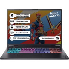 Acer Nitro 18 NH.QYFEY.001-32 Ryzen AI 9 365 32GB 1tb SSD RTX5070Ti-12GB 165Hz 18 inç Wqxga FreeDOS Taşınabilir Bilgisayar