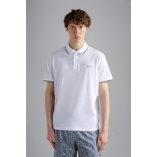 Paul & Shark Erkek Pamuklu Polo Yakalı Düğme Kapamalı Kısa Kollu Beyaz Polo Yaka T-Shirt 24411327-010