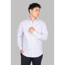 Paul & Shark Erkek Regular Fit Çizgili Uzun Kol Beyaz-Mavi Gömlek 24413062CF-V88