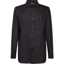 Emporio Armani Erkek Marka Logolu Düğmeli Gömlek Yaka Uzun Kollu Siyah Gömlek 6D1C86 1NIUZ-F018