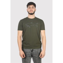 Paul & Shark Erkek Marka Logolu Regular Fit Pamuklu Kısa Kol Haki T-Shirt 14311653-036