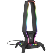 Rampage RM-H27 IGRIS Kulaklık İçin Stand RGB Işıklı 3*USB 1*Type-C Siyah 1*3.5mm Port