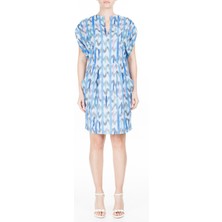 Emporio Armani Kadın V Yaka Mavi Beyaz Desenli Cepli Mavi Elbise 3H2A93 2N4IZ-702