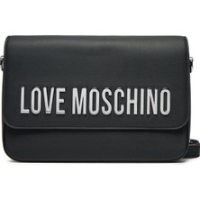 Love Moschino Kadın Deri Üzeri Logo Desenli Fermuar Kapamalı Iç Bölmeli Siyah1 Omuz Çantası JC4023PP1MKD0-00B