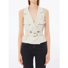 Liu Jo Kadın V Yaka Düğme Kapama Kemer ve Cep Detaylı Ekru Yelek WA5422T3406-20304