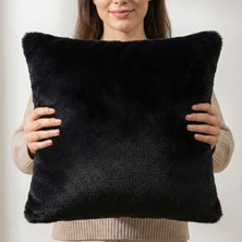 Ratemo Mobilya Premium Siyah Peluş Kırlent Kılıfı 45X45 cm – Yumuşak Dokulu, Şık ve Modern