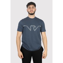 Emporio Armani Erkek Dokuma Bisiklet Yaka Kısa Kollu Günlük Mavi T-Shirt 6D1TQ9 1JWZZ-07B9