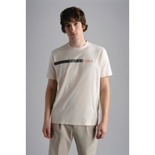 Paul & Shark Erkek Marka Logolu Pamuklu Normal Kalıp Günlük Bej T-Shirt 24411031-490