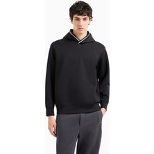 Emporio Armani Erkek Logolu Pamuklu Kapüşonlu Uzun Kollu Siyah Sweatshirt 6D1M99 1JRRZ-0999