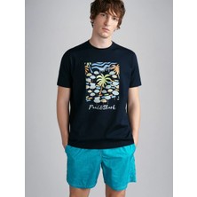 Paul & Shark Erkek Marka Logolu Pamuklu Normal Kalıp Günlük Mavi T-Shirt 24411110-013