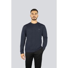 Paul & Shark Erkek Regular Fit Pamuklu Metalik Logolu Yuvarlak Yakalı Uzun Kollu Lacivert Sweatshirt 15311864-050